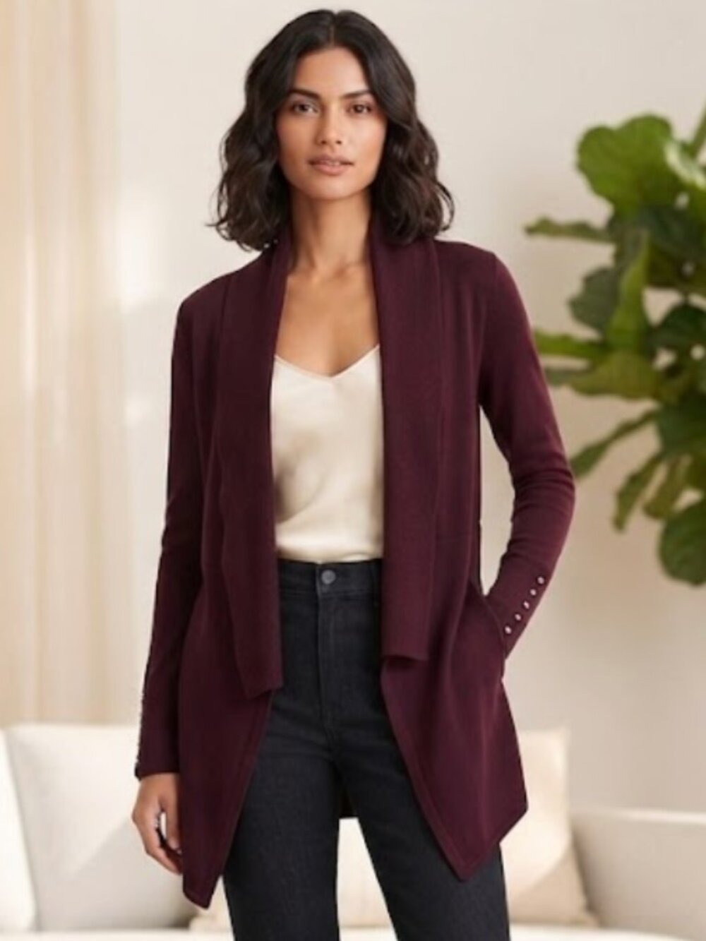NWT White House Black Market Dark Burgundy/Wine Midi Cardigan XS